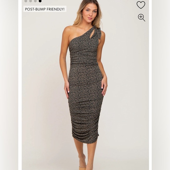 Green Floral Ruched Midi Dress - Picture 1 of 4